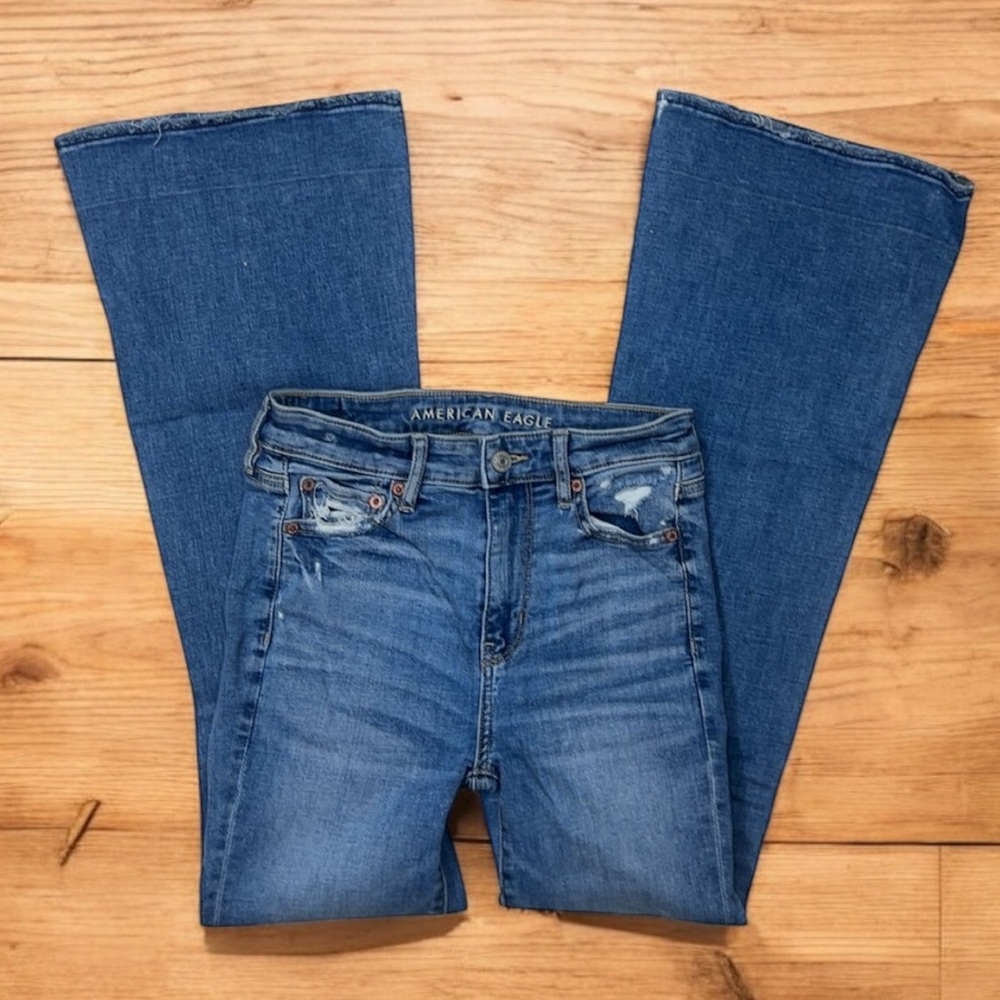 American Eagle High Rise Flare Jeans Size 0 Bohemian 90s Festival High Waist - Picture 4 of 16
